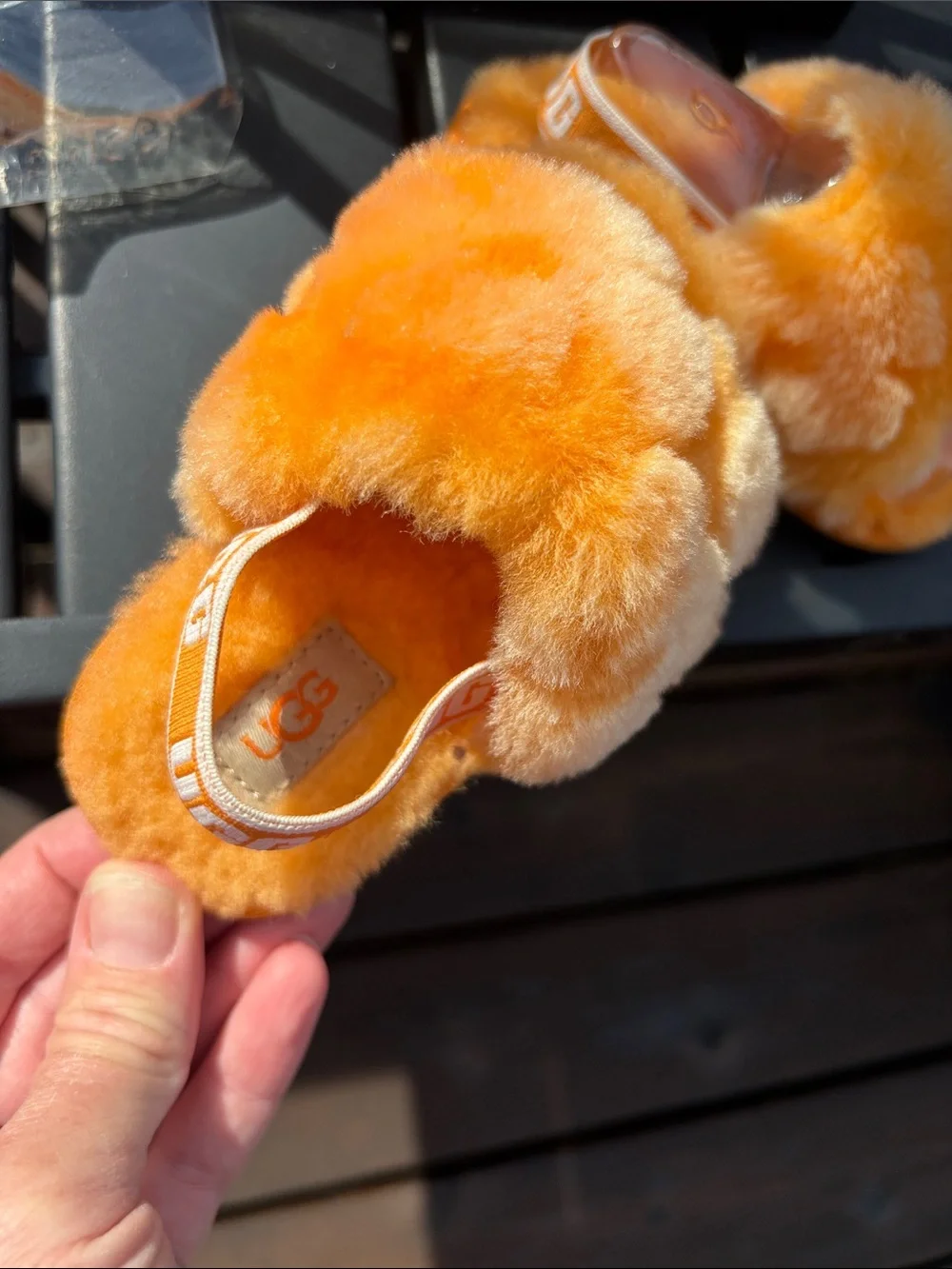 UGG Kids Orange Fuzzy Slide Sandals